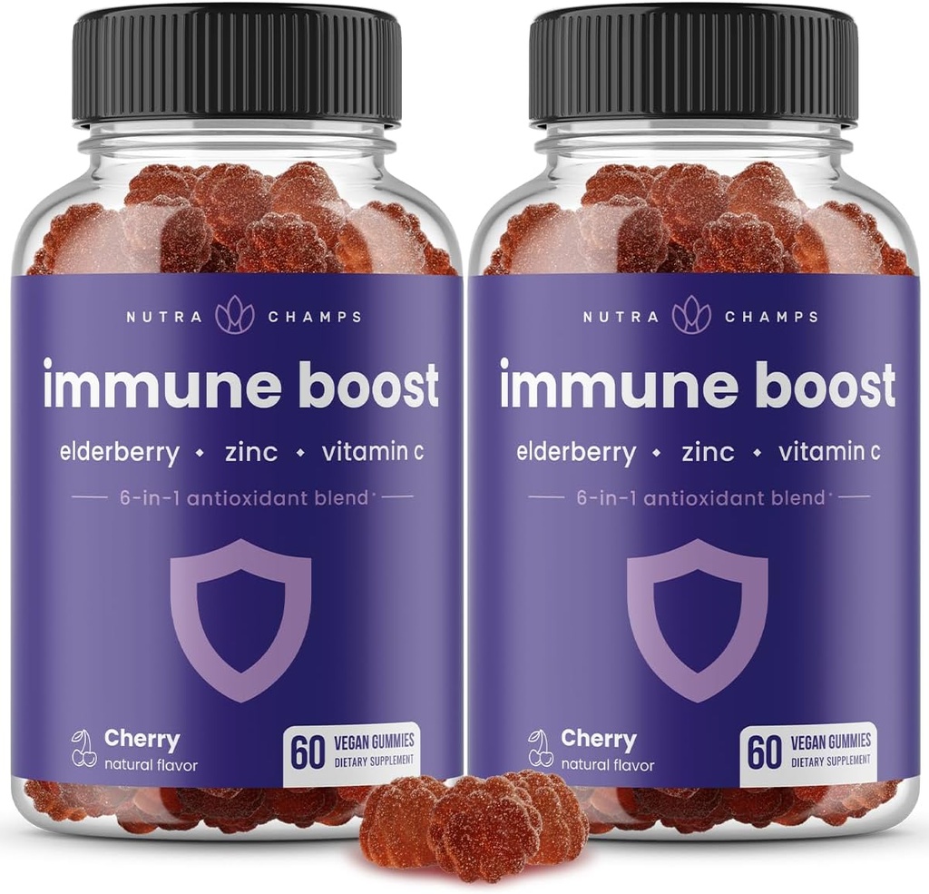 Imune Dukung Gummies & Ginger 124; Bensin Elderberry yang kuat, Vitamin C, Zinc, Echinacea, Astragalus Root & Ginger 124; Ammune Boosters & Kids Supplemen 124; Vegan & Non-GMO 124; Cherry 124; 60 Ct (2 Pack)