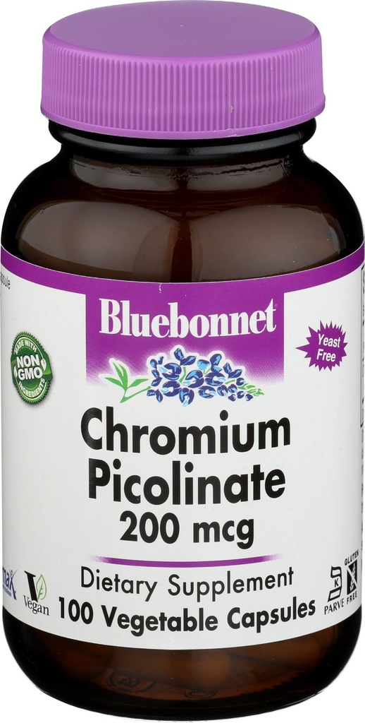 Nutrition Bluebonnet, Chromium Picolinate 200mcg, 100 Veggie Capsules