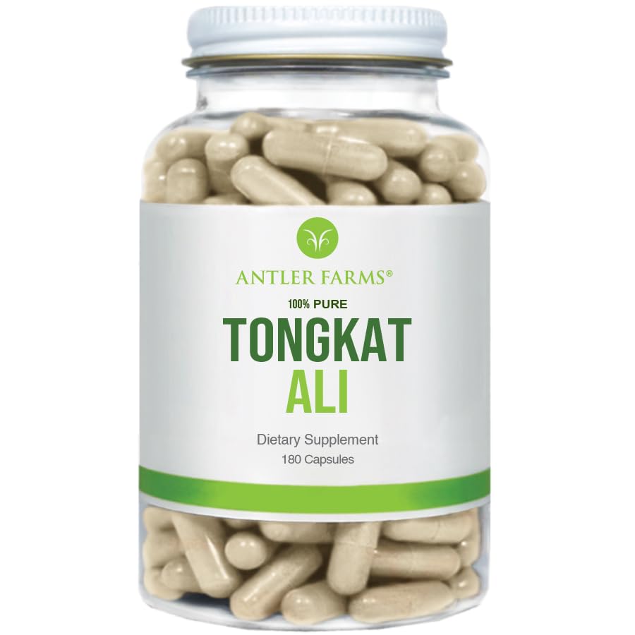 Antler Farms - 100% Pure Tonkat Ali Extract 200: 1, 180 Capsules, 500mg - Eurycoma Longifolia Slow Grown Aged Oots from Indonesia - Men 's Health Support, Vegan, Gluten, Soy dan Dairy Free