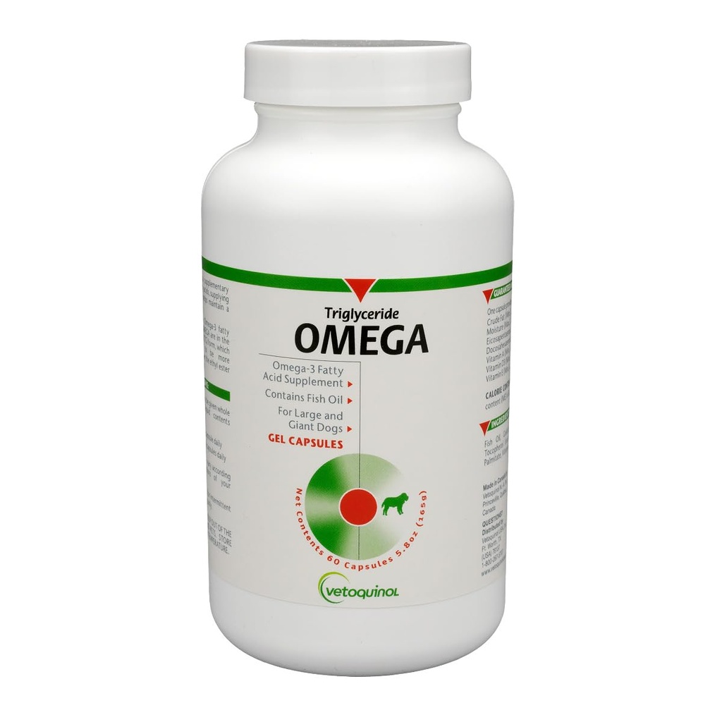 Vetoquinol Triglyceride Omega 3 Suplemen untuk Large Dogs, Dogs Fish Oil Suplemen Dog dengan EPA dan DHA, Promotes Skin, Coat, Gabungan, dan Immune Health, Omega 3 Fish Oil untuk Anjing 60lbs atau Lebih, 60lct