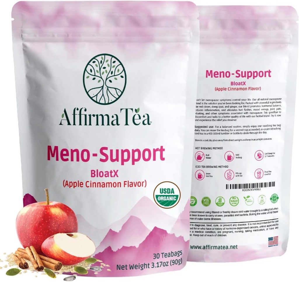 Meno-Dukung Bantuan BloatX Relief Organik Menopause: Jaminan & Support Hot Flashes, Hormon, Moods Swings, Night Sweats, & Bloating W / Black Cohosh, Red Clover & Dong Quai. Obyek Alam, Cinnamon Flavor.