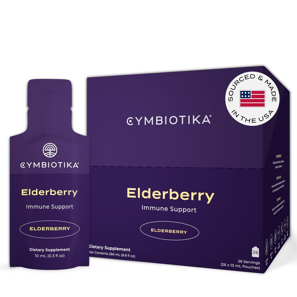 CYMBIOTIKA Dewasa Elderberry Boost Suplemen - Organik Elderberry dengan Vitamin E untuk Dukungan Imune - Bebas Gluten- Vegan, Keto (Paket 26)