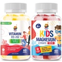Gummies Magnesium untuk Anak-anak & Vitamin D3 K2 Gummies 5000 IU - Imuniune & Bone Dukungan - Sugar-Free Vitamin D Gummy Suplemen - Tinggi-Diasorpsi, Vegan, Gluten- Free Gummies untuk Dewasa