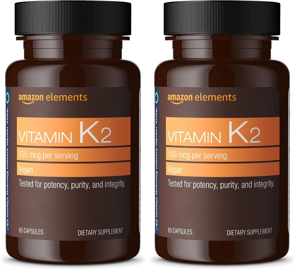 Elemen Vitamin K2 100 mcg, Vegan, 65 Capsules, 2 Bulan (Paket May Vary) (Paket 2)