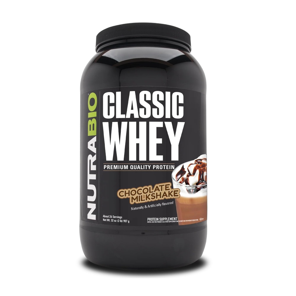 NutraBio Classic Whey Protein Powder - 25G of Protein Per Scoop - No Fillers, Articial Colors, Preservatives - Chocolate Milkshake, 2 Pounds