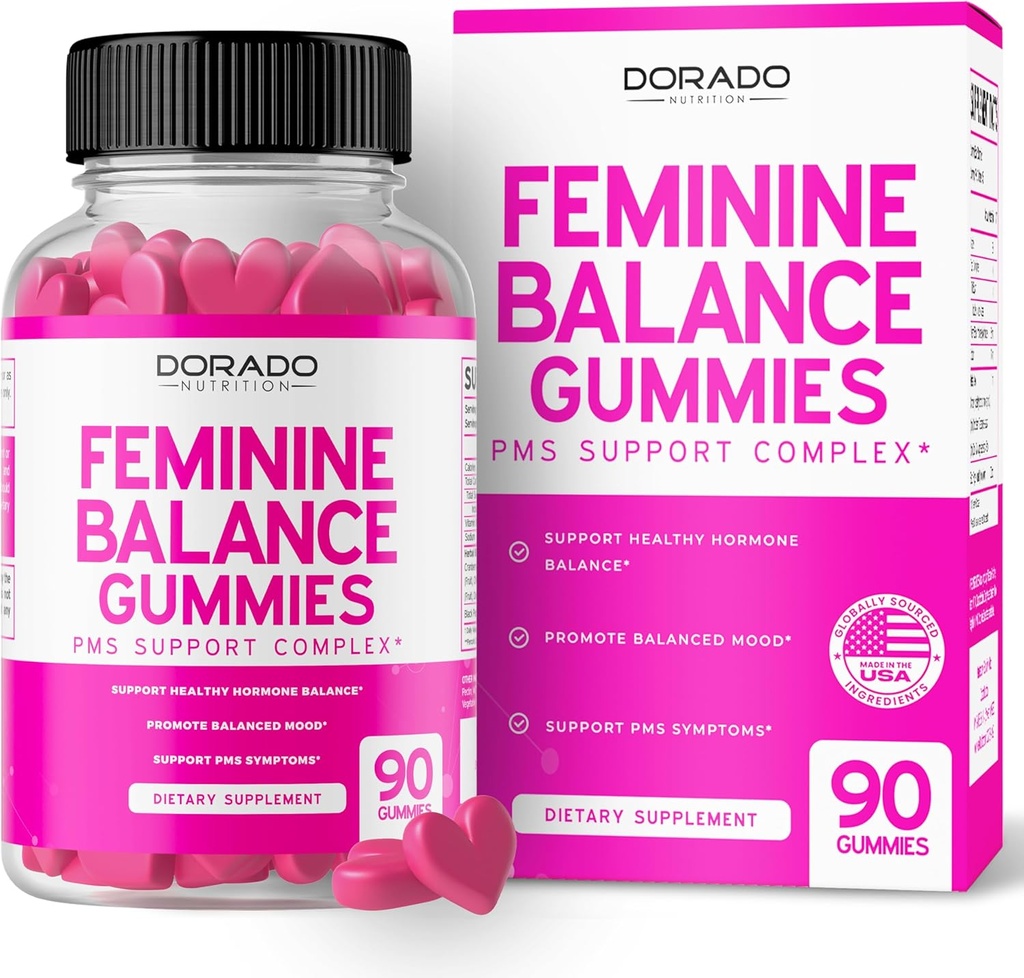 Keseimbangan Feminin untuk Wanita Gummies & PMS Gummies (90 Cacah) - Keseimbangan Feminin Alam untuk Perempuan - Kram, Bloating, Sayap Mood, Flashes Panas - Diformulasikan dengan Cranberry, Dong Quai & Chasteberry