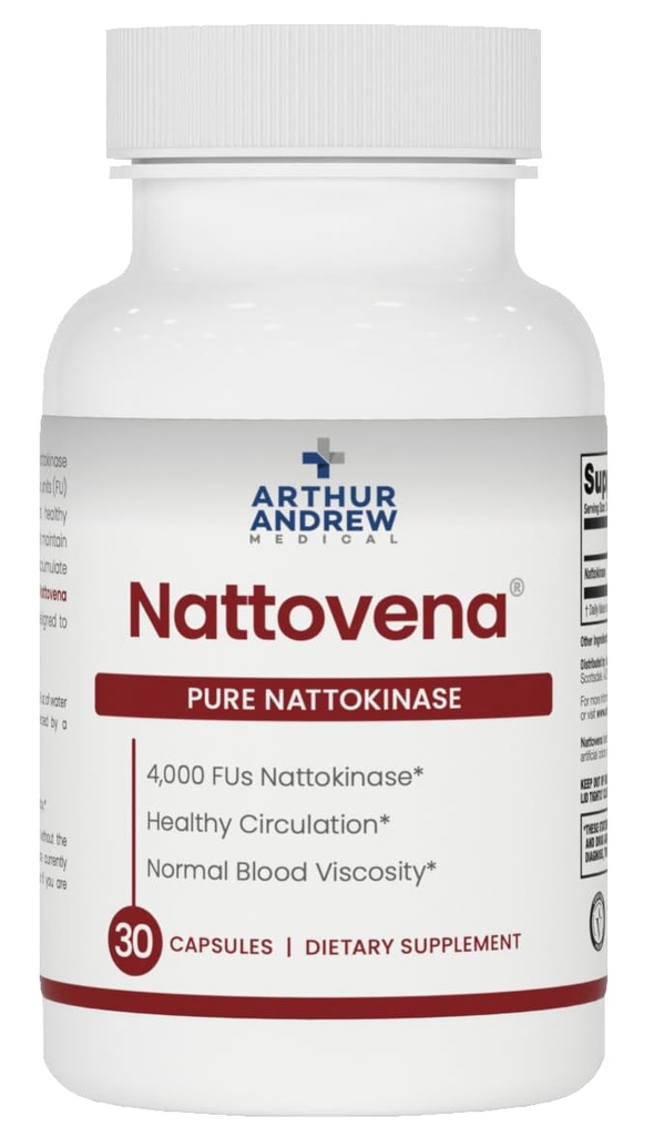 Arthur Andrew Medical-Nattovena, Pure Nattokinase, Circulation and Heart Health, Vegan, Non-GMO, 30 Kapsul