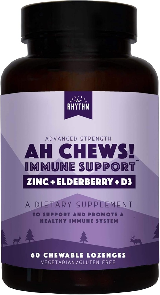Alami Rhythm Ah Chews! Imune Booster Lozenges for Kids and Adults, No Added Sugar, with Elderberry, Zinc & Vitamin D3, 60 Kapsul