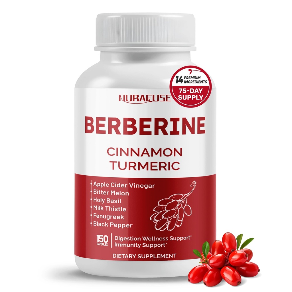 Berberine 14-in- 1 Tambahan dengan Ceylon Cinnamon Apple Cider Vinegar Turmeric Bitter Melon Holy Basil Milk Thistle Formagreek Gymnema Banaba - Dibuat di USA