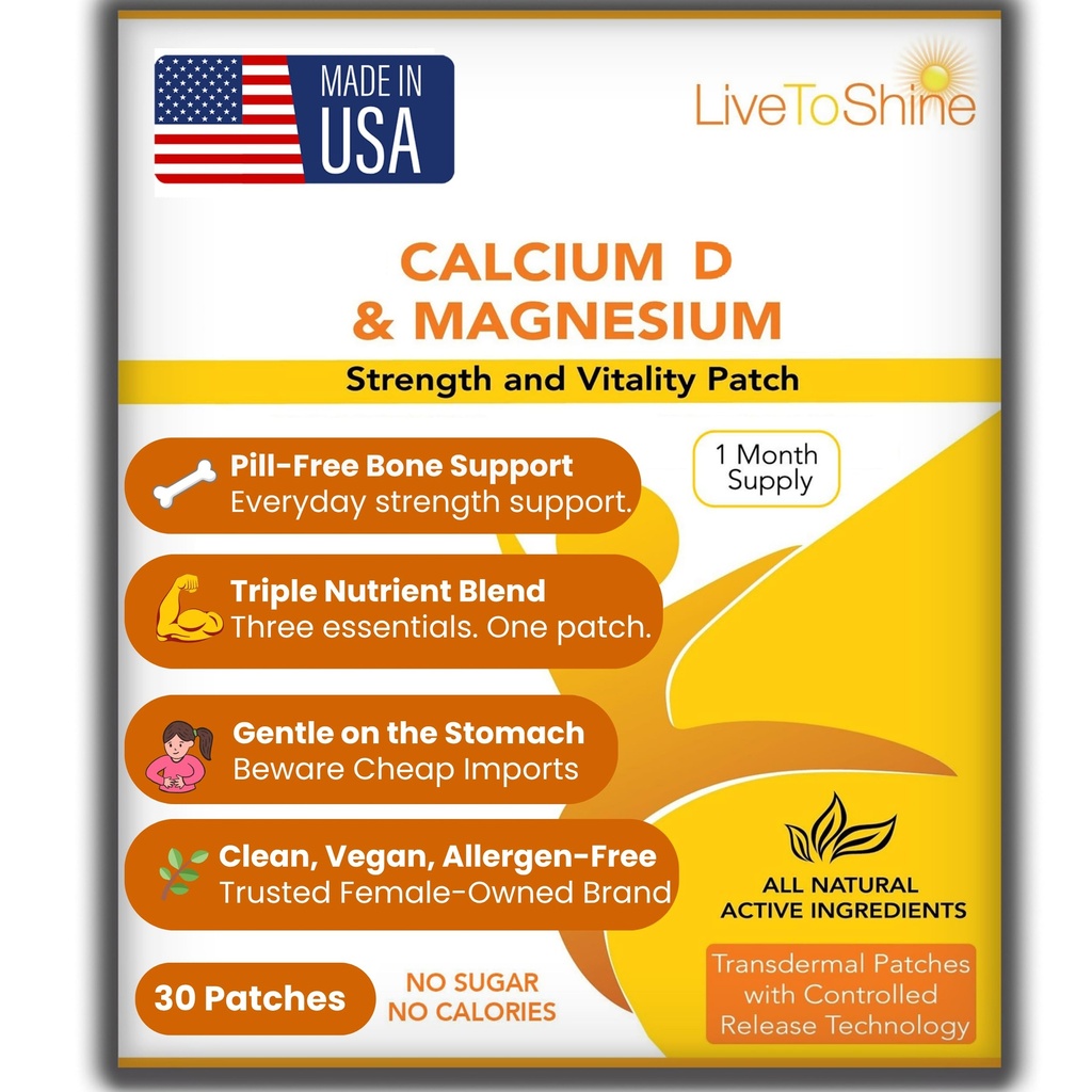 Kalsium Magnesium D3 Topical Patches for Men and Women Made by Live to Shine