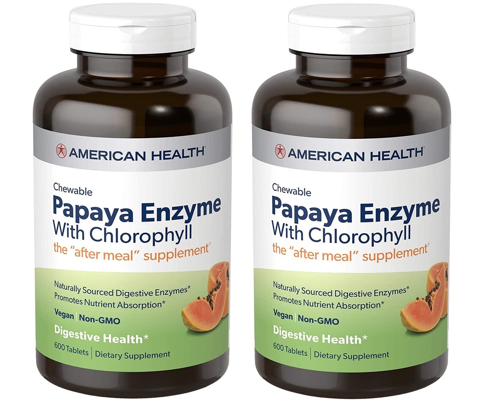American Health Papaya Enzyme with Chlorofil Chewable Tablets - 600 Count (200 Total Pelayan) (Paket 2)