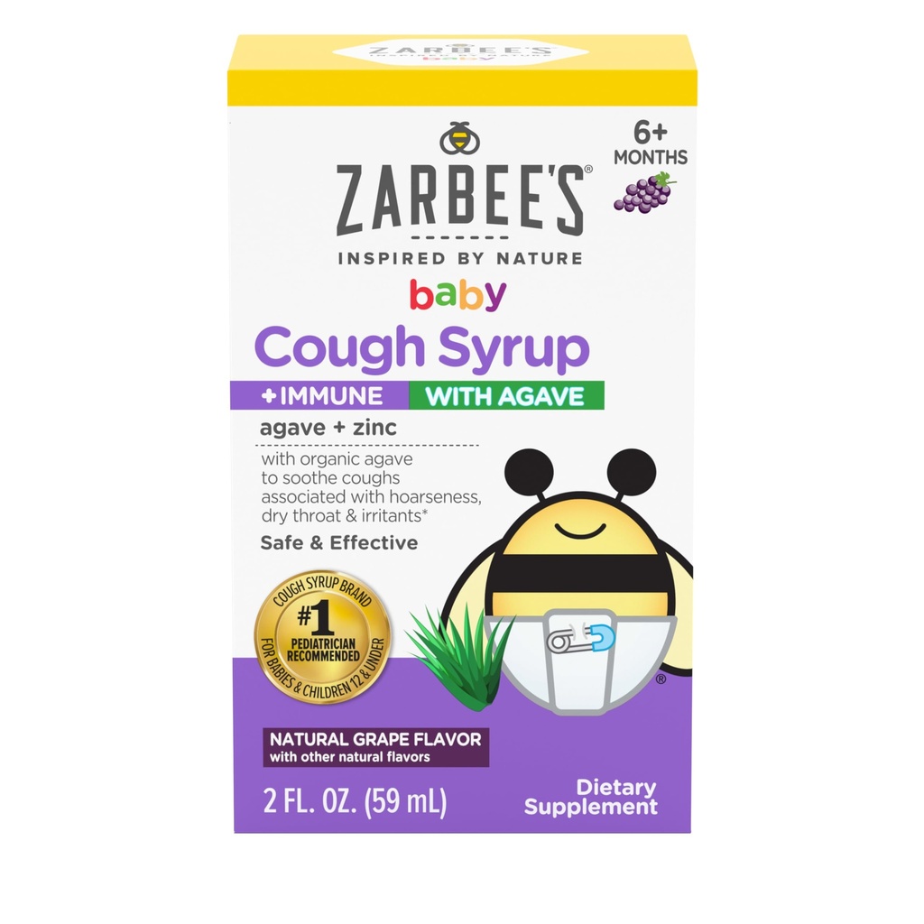 Zarbee 's Baby Cough Syrup + Immune dengan Organik Agive + Zinc; Natural Grape Flavor; untuk Bayi 6 + Bulan, 2 Fl Oz (Paket 1)