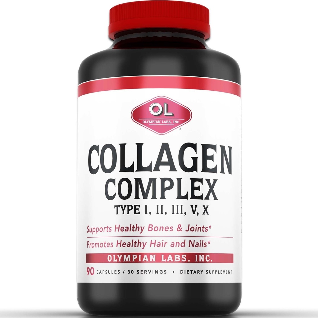 Lab Olympian Multi Collagen Complex Type I, II, III, V, X, Rambut, Nails, Gaut Health, 90 Caps, 30- Day Supply