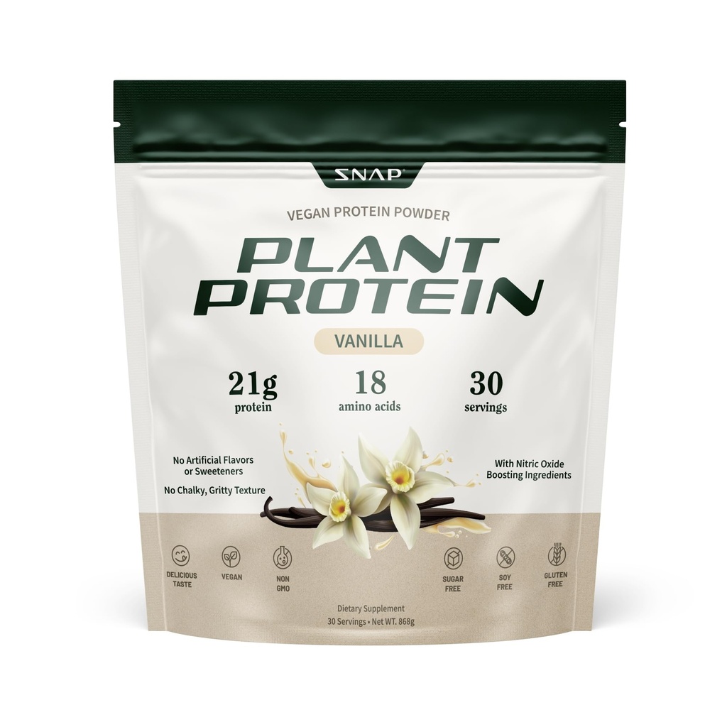 SNT Supplemen Tanaman Organik Berdasarkan Powder Protein Vegan Nitric Oxide Powder Boosting, Vanilla Bean, BCAA Amino Acid for Muscle Growth, Performance & Recovery - 30 Pelayan (Vanilla)
