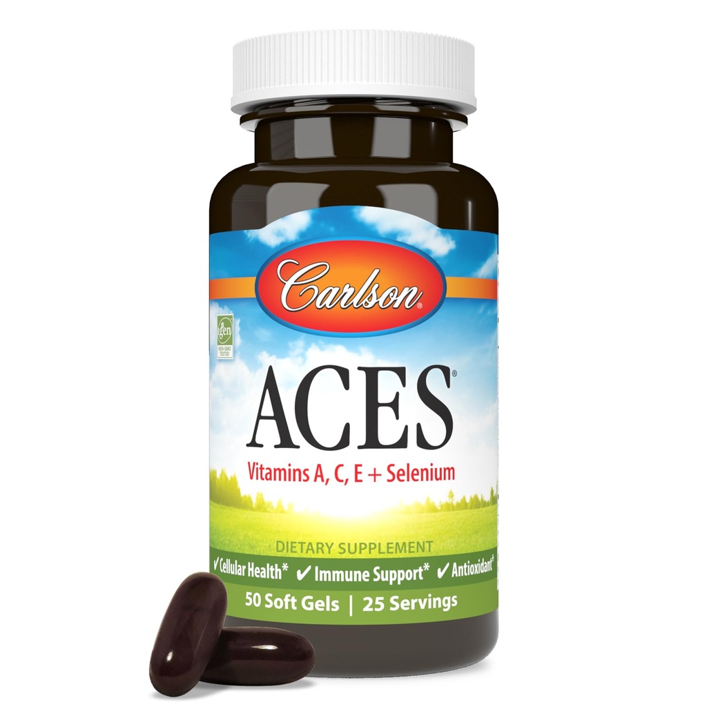 Carlson - ACE, Vitamin A, C, E + Selenium, Cellular Health & Imune Dukungan, Antioksidant, 50 Softgels