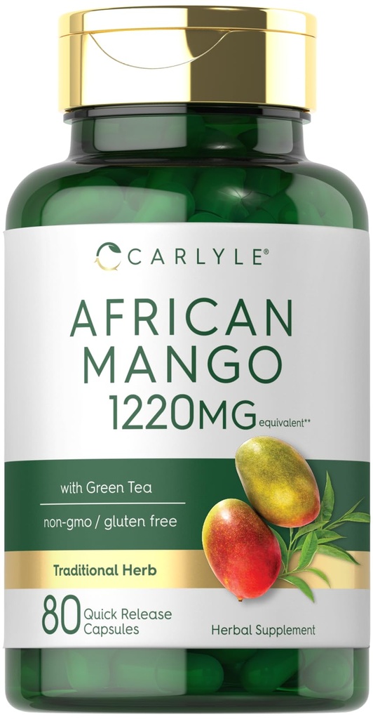 Carlyle African Mango Supplemen 1220mg 124; 80 Capsules 124; dengan Green Tea Extract 126; Non-GMO, Gluten Free