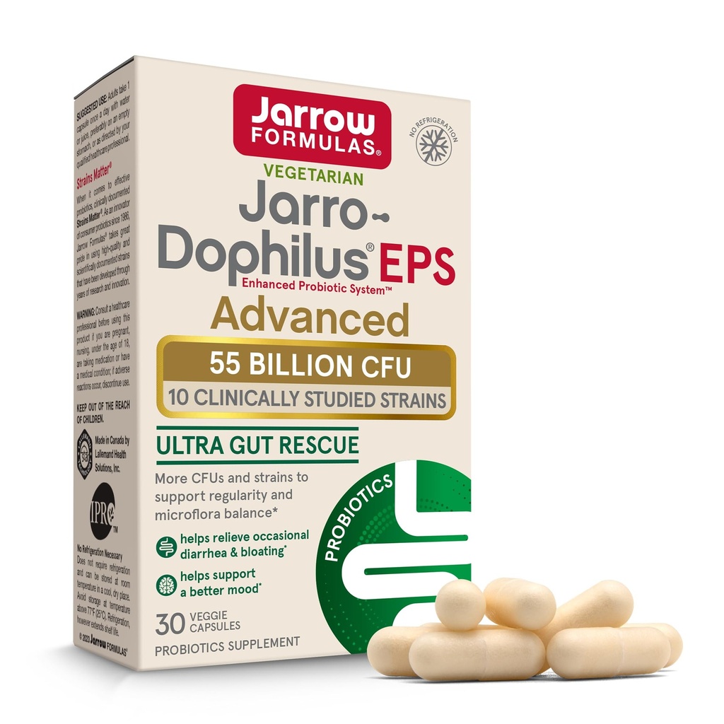 Jarrow Formulas Jarro- Dophilus EPS Lanjutan, 55 Miliar CFU Progories, Dukungan Digetical untuk Dewasa, 30 Probiotic Supplemen Vegies Kapsul, Sampai dengan 30 Hari Supply