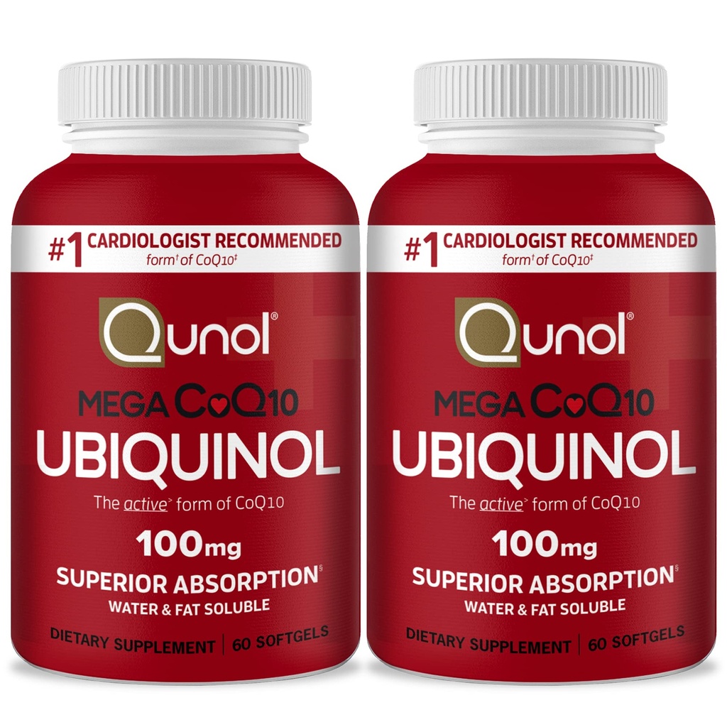 Qunol Mega Ubiquinol Coq10 100mg, Tabib Superior, Air Patented and Fat Soluble Natural Suplement Form of Coenzim Q10, Antioksidant for Heart Health, 60 Softgels, Paket 2
