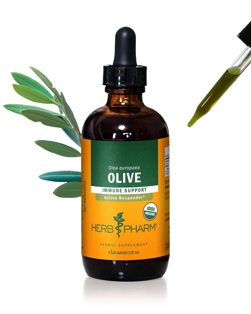 Herb Pharm Certified Organic Olive Leaf Liquid Extract for Imune System Dupport, 4 Fl Oz