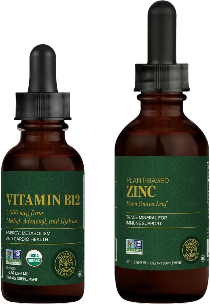 Global Healing Center - Vitamin B12 dan Organic Zinc Liquid Supplement Kit-Long- Lasting Energy, Immune System Boost, Hormone Keseimbangan