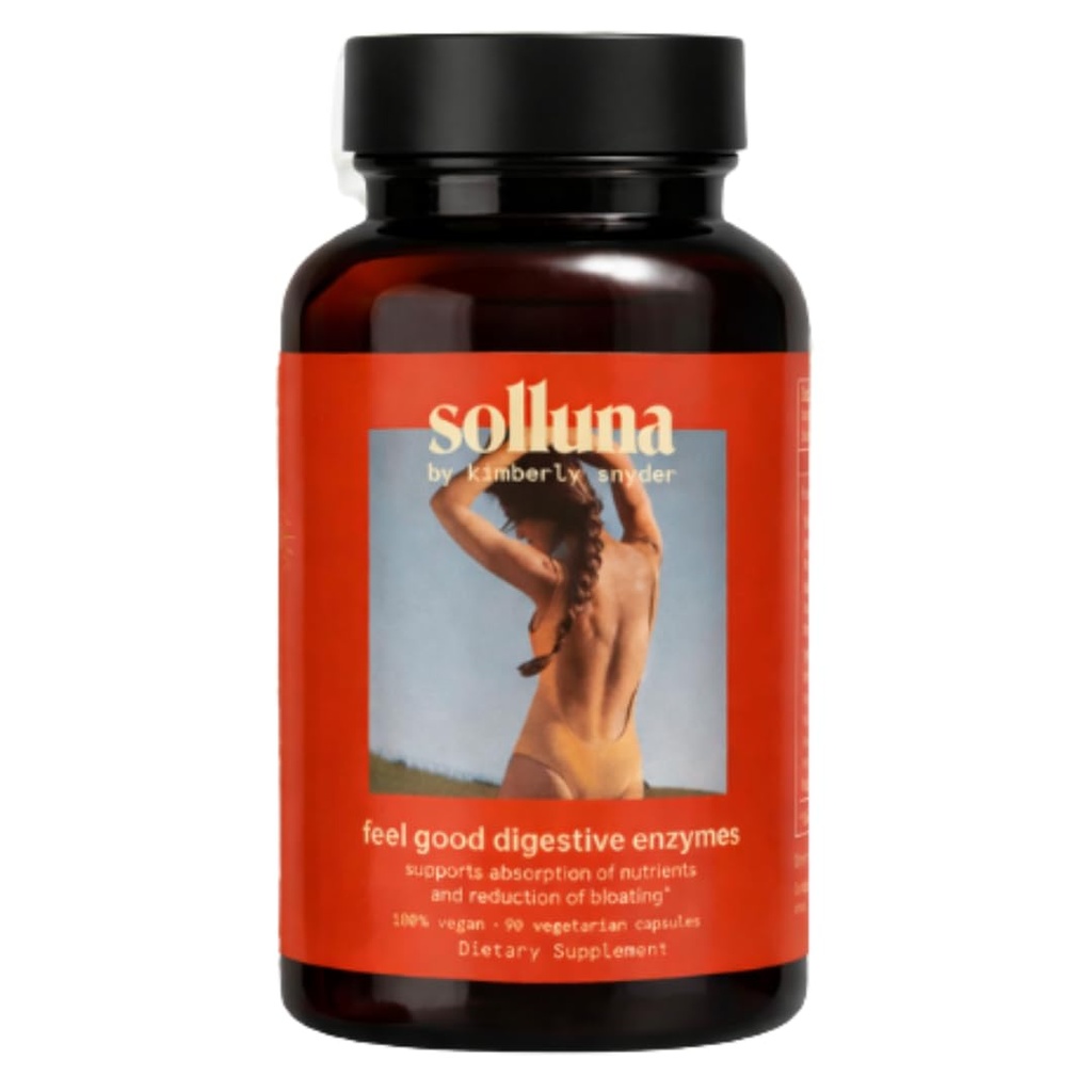 Solluna oleh Kimberly Snyder Digetical Enzymes Lipase, Amylase, Protease, Alpha- Galactosidase, Cellulase for Digelase Health, Nutrient Absorpsi, Intuch Pain, Gas & Bloating (90CT) Vegan & Nos-GMO