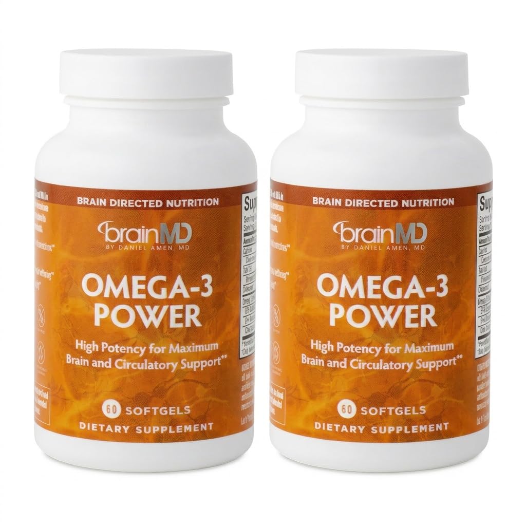 BrainMD Dr Amen Omega-3 Power - 60 Kapsul, Paket 2 - Bersama & Imune Dukungan Suplemen - Berisi DHA & EPA - Gluten Bebas - 60 Total Hamba
