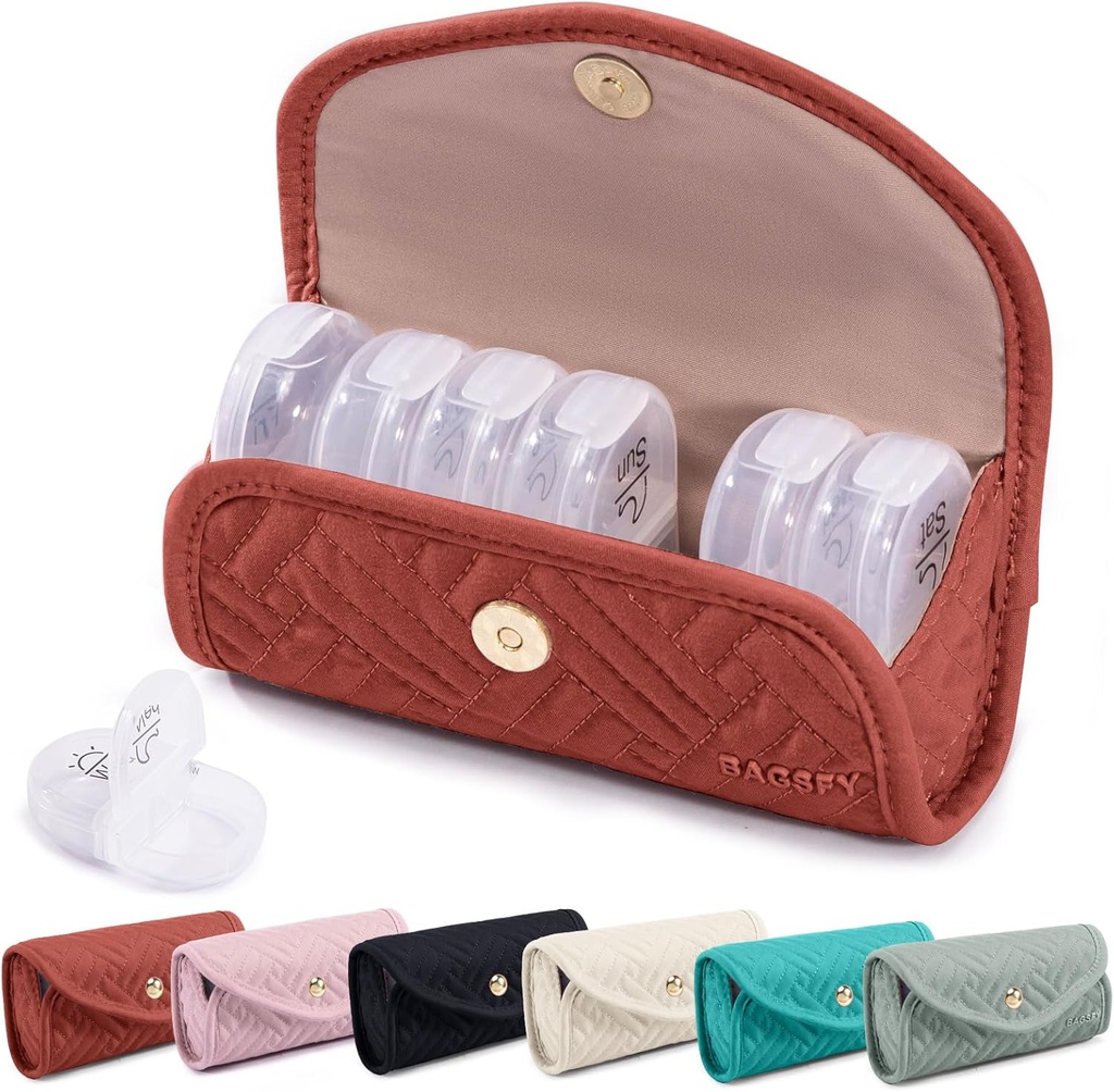 BAGSFY Weekly Pill Organizer 2 Kali sehari dalam Kasus Fibinc Pill Cute, Medicine Bag, AM PM Pill Box 7 Day, Portable Medication Case for Pills, Vitamin, Fish Oils, Suplemen.