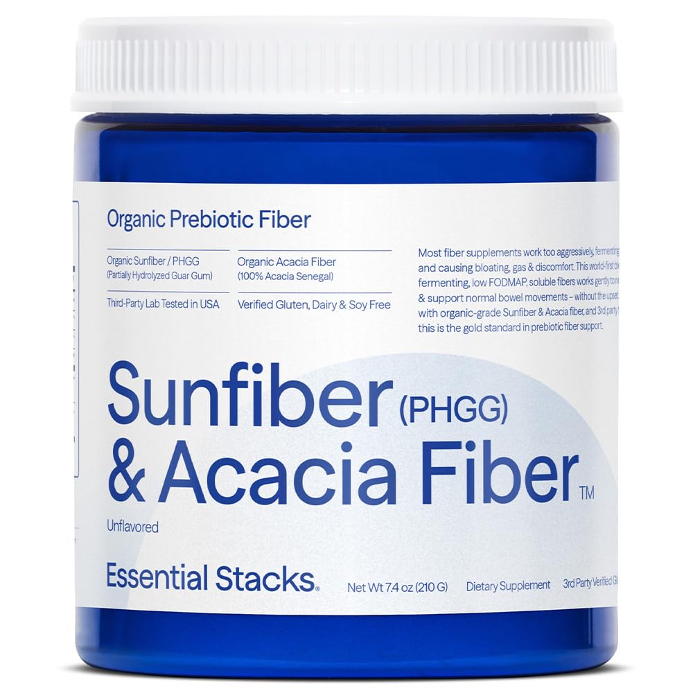 Stack Escalycal Organic Sunfiber Prebiotic Fiber (Partially Hydrolyzed Guar / PHGG) dengan Acacia Fiber Powder - Gluten Free, Non-GMO & Unfeatuble Soluble Fiber (7.4 oz)