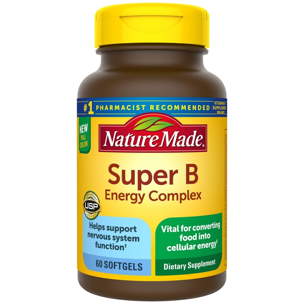 Nature Made Super B Energy Complex, Dietary Supplemen Sistem Gugup, 60 Softgels, 60 Day Supply