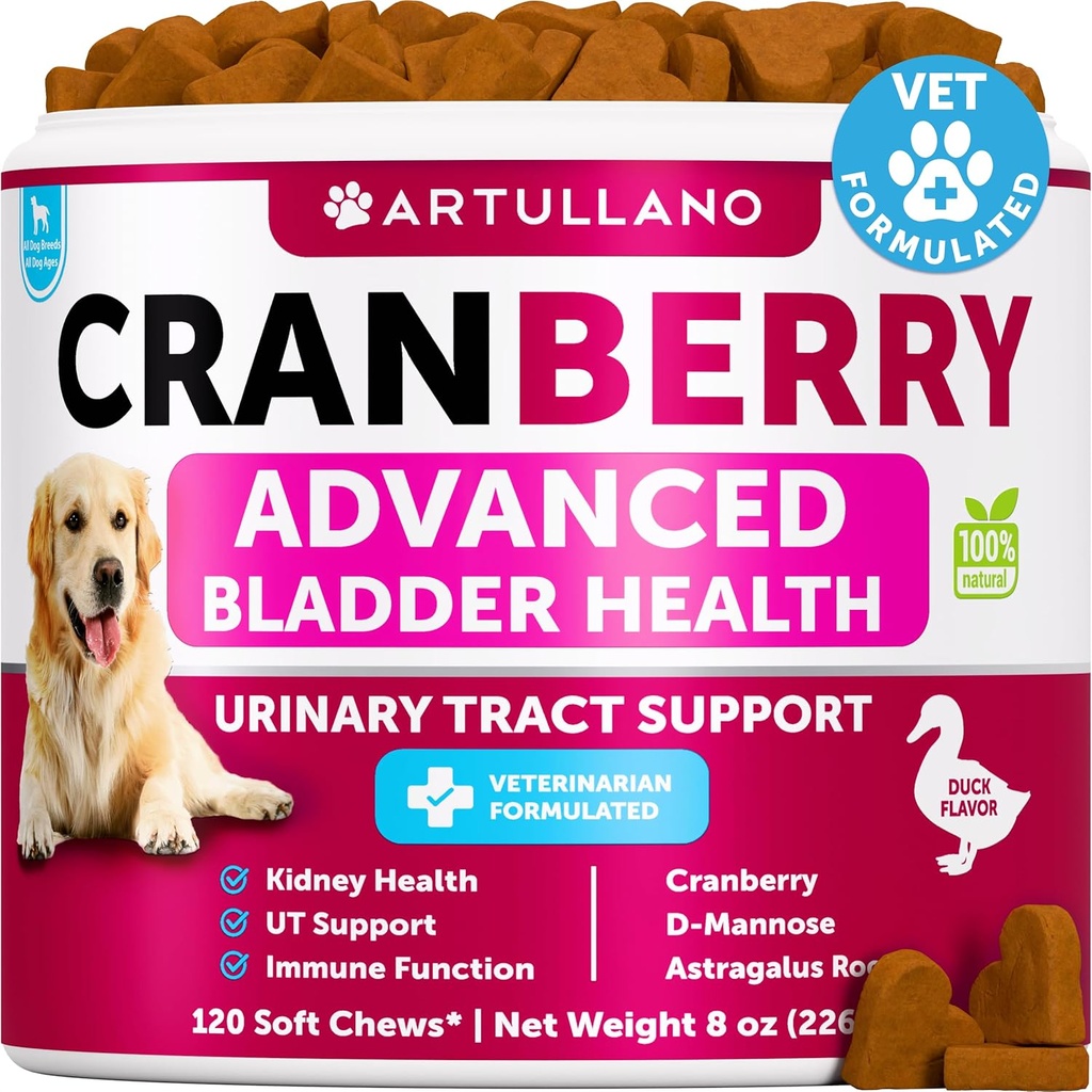 Perawatan Anjing UTI - Cranberry Tambahan & Bladder Kontrol untuk Anjing - Infeksi Traktur Uriner Pill, Batu Bladder - Obat UTI - 120 Pemasak Lembut untuk Ginjal Dukungan dengan Minyak Ikan