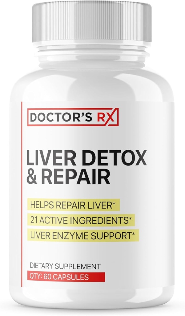 Dokter RX 134; # 1 RATED Premium Liver Cleanse & Detox 134; 134; Optimasi Fungsi Liver, Repair Enzymes 12.4; Ultra Dosed Formula w / 21 Ingrediers Powerful 124; 3rd Party Tears + USA Made - 60 Capsules