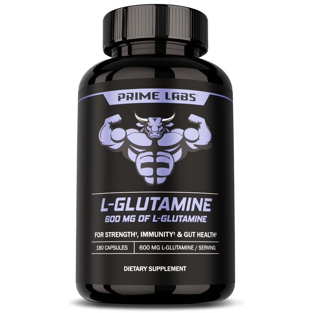 Prime Labs L Glutamine Capsules 600mg - Supports Strength, Muscle Recovery, Imunity, & Gut Health - Amino Acid Suplemen - untuk Pria & Perempuan