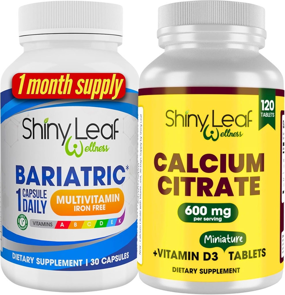 Baritric Multivitamin Iron- Free for Women and Men Plus Calcius Citrate with Vitamin D3, Easy Swallow Caplets, Unflafected - 1 Months Suppply