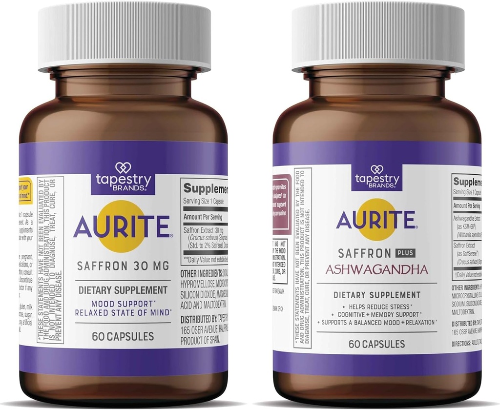 Saffron Ashwagandha & Saffron Tambahan Bundle 124; Stress Management, Mood Dukung, Long- Term Memory. Vegetarian Friendly, Non- GMO, Gluten- Free, Soy- Free