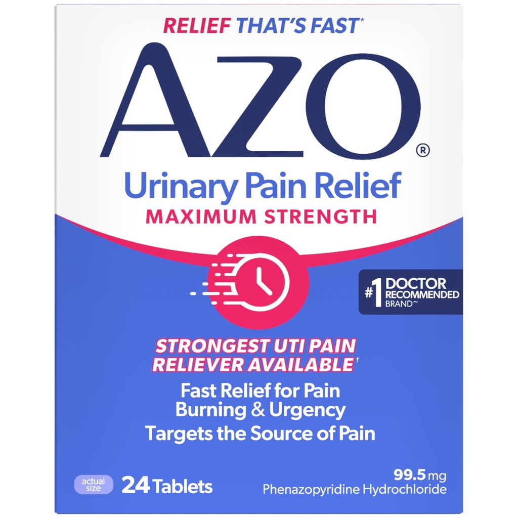 AZO Relief Uriner Maksimal Kekuatan, Lega UTI Pain, Burning & Urgency, Target Sumber Sakit, # 1 Paling Terpercaya Brand, 24 Tablet