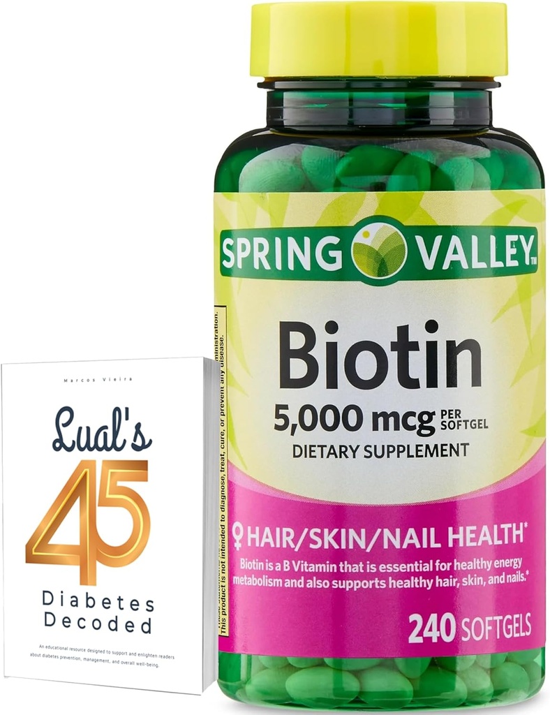 Spring Valley Biotin 5000 mcg 240 Count, Dietary Supplement for Hair Skin Nails, Hair Vitamin for Hair Loss for Women Bundle dengan 45 Diet Decoded Lual