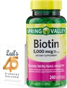 Spring Valley Biotin 5000 mcg 240 Count, Dietary Supplement for Hair Skin Nails, Hair Vitamin for Hair Loss for Women Bundle dengan 45 Diet Decoded Lual