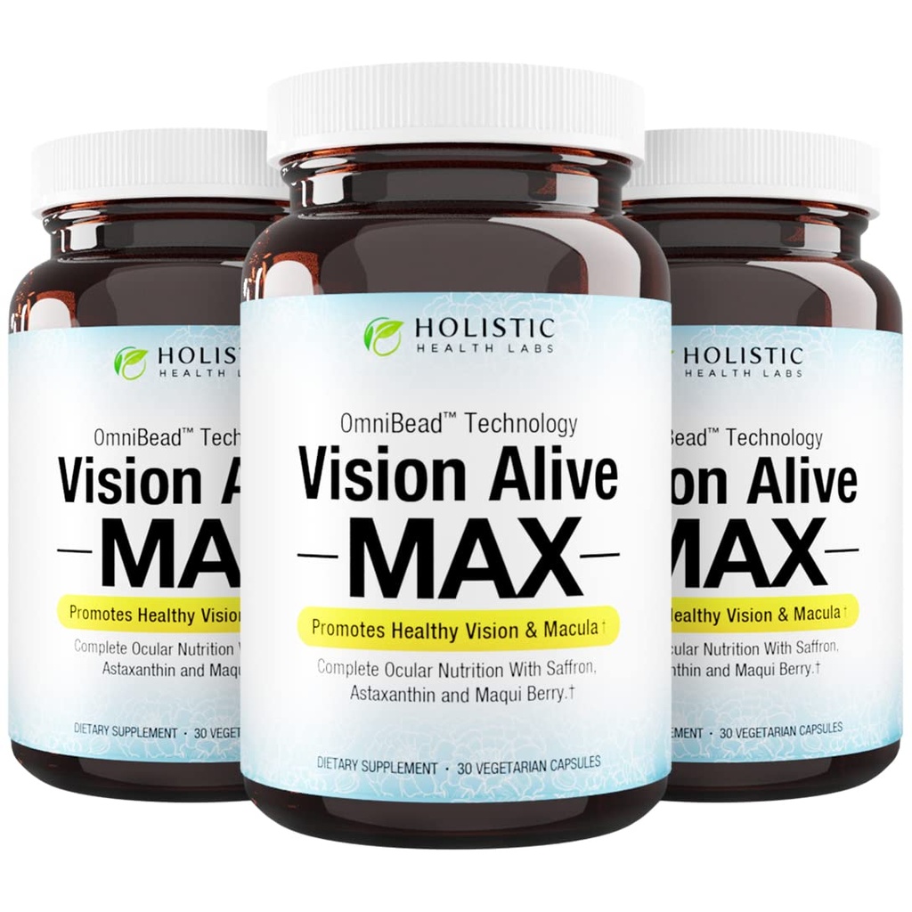 Holistic Health Labs Vision Alive Max dengan 8 Natural Ingredictions Lutemax .2020, Bilberry, Blueberry, c3g dari Black Currant, Maqui Berry, Saffron, dan Astaxanthin (30 Count (Paket 3)