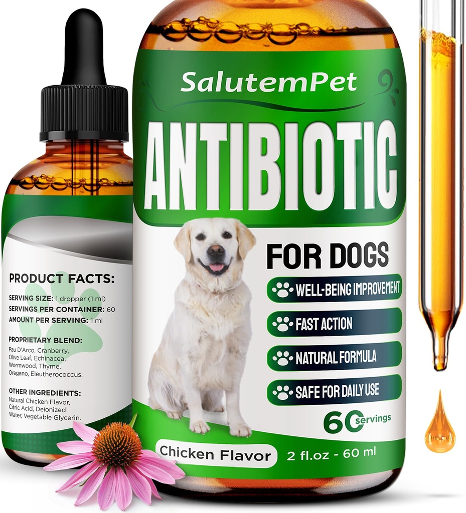 Antibiotik alami bagi Anjing 124; Antibiotik Anjing untuk Infeksi, Batuk, & Allergies 124; UTI Anjing untuk Semua Anak-Anak; Suplemen Herbal dengan Chicken Flavor 124; 2 Oz