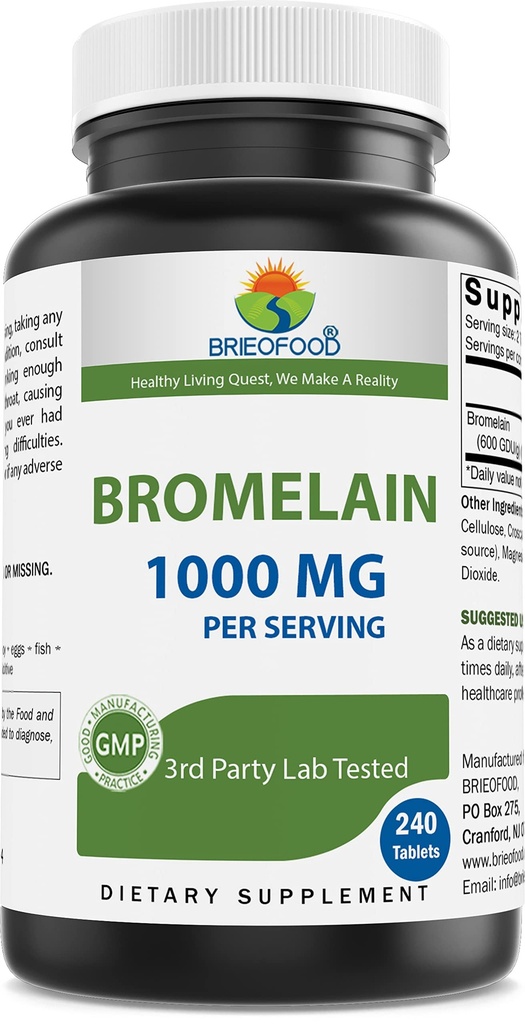 Brieofood Bromelain 1000mg per Serving 240 Tablet - Protolytic Digetical Enzyme - Support Healthy Ditrable, Gabungan Healthy, Nutrisi Absorpsi