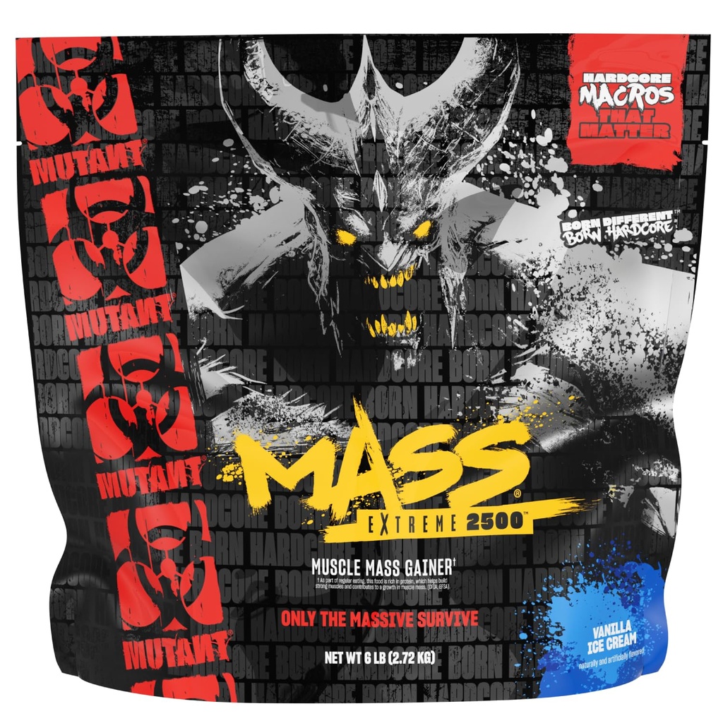 Mutant Mass Extreme Gainer - Whey Protein Powder - Build Ukuran Otot dan Kekuatan - High Density Clean Calories (Vanilla Ice Cream, 6 pon)
