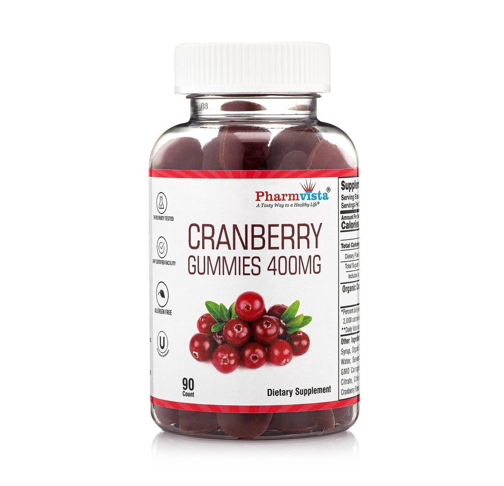 Cranberry Gummies for Kids & Dewas 400mg-Gluten Free Allergen Free Nutrient Rich Vegan Suplemen-Cranberry Chews90