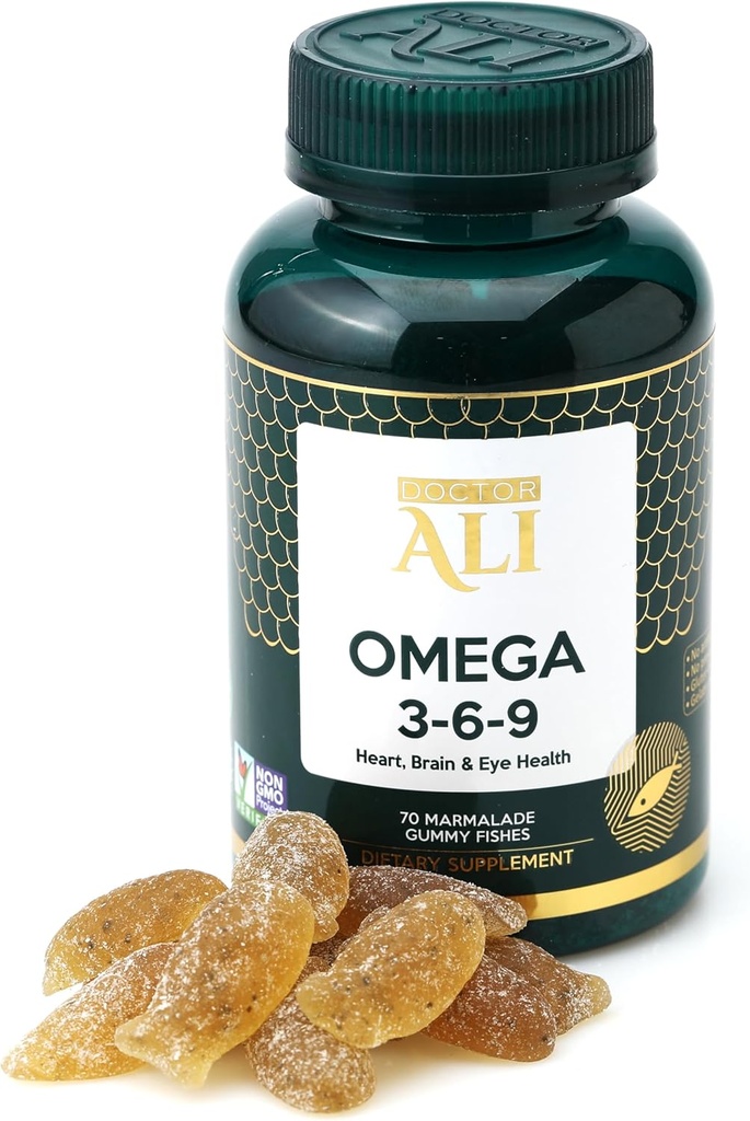 Dokter ALI - Vegan Omega 3-6-9 Gummies = 124; Fish4- Free, Non- GMO, Organik Ingredisasi 124; Brain, Hati & Vision Dukungan untuk Dewasa & Anak-Anak & Gelatin- Free 124; Gluten- Free 124; 70 Count