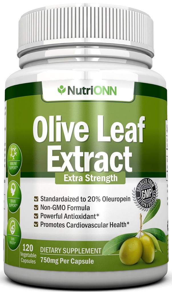 Olive Leaf Extract - 750 Mg - 120 Kapsul - Ekstra Kekuatan - 20% Oleuropein - Non-GMO Formula - Premium Quality From Pure Olive Leaves - Powerful Antioksidant - Great for Heart, Skin and Brain