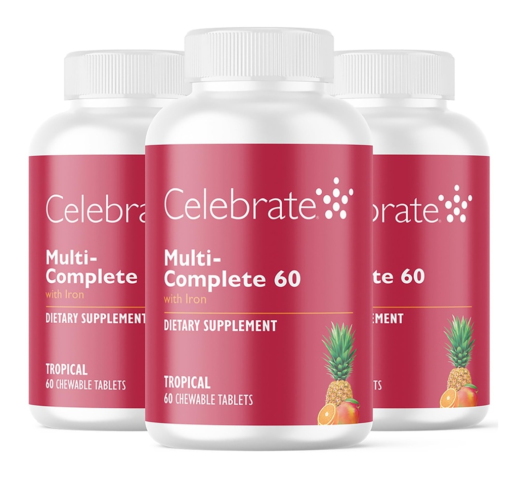 Merayakan Vitamin Multi- Complete Chewables, 60mg Iron - Daily Bariatric Multivitamin untuk Sleeve Gastrectomy & Gastric Bypass Pasien - Esculum Vitamin & Minemin- Tropical (180 Tablet)
