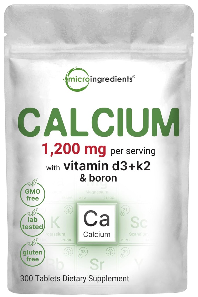 Mikro Ingredium Calcium 1.200mg dengan Vitamin D3 & K2, 300 Tablet 124; Kalsium Suplemen Perempuan & Men 124; Mineral Complex Dukung Bone, Teeth, Colon & Cardiovaskular Kesehatan 124; Non-GMO, Gluten- Bebas