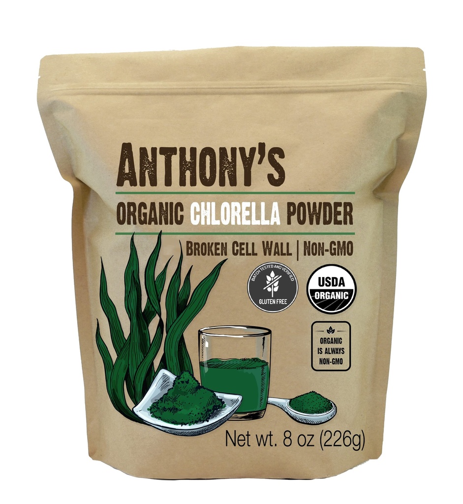 Chlorella Powder Organik Anthony, 8 oz, Non GMO, Gluten Free, Broken Cell Wall