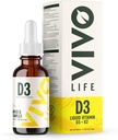 Vivo Life - Vitamin D3 K2, 50ml Kompleks Liquid Drops, 2000iu dari D3, Penyesuaian Kesehatan Vegan untuk Pria dan Wanita, 100 pelayan