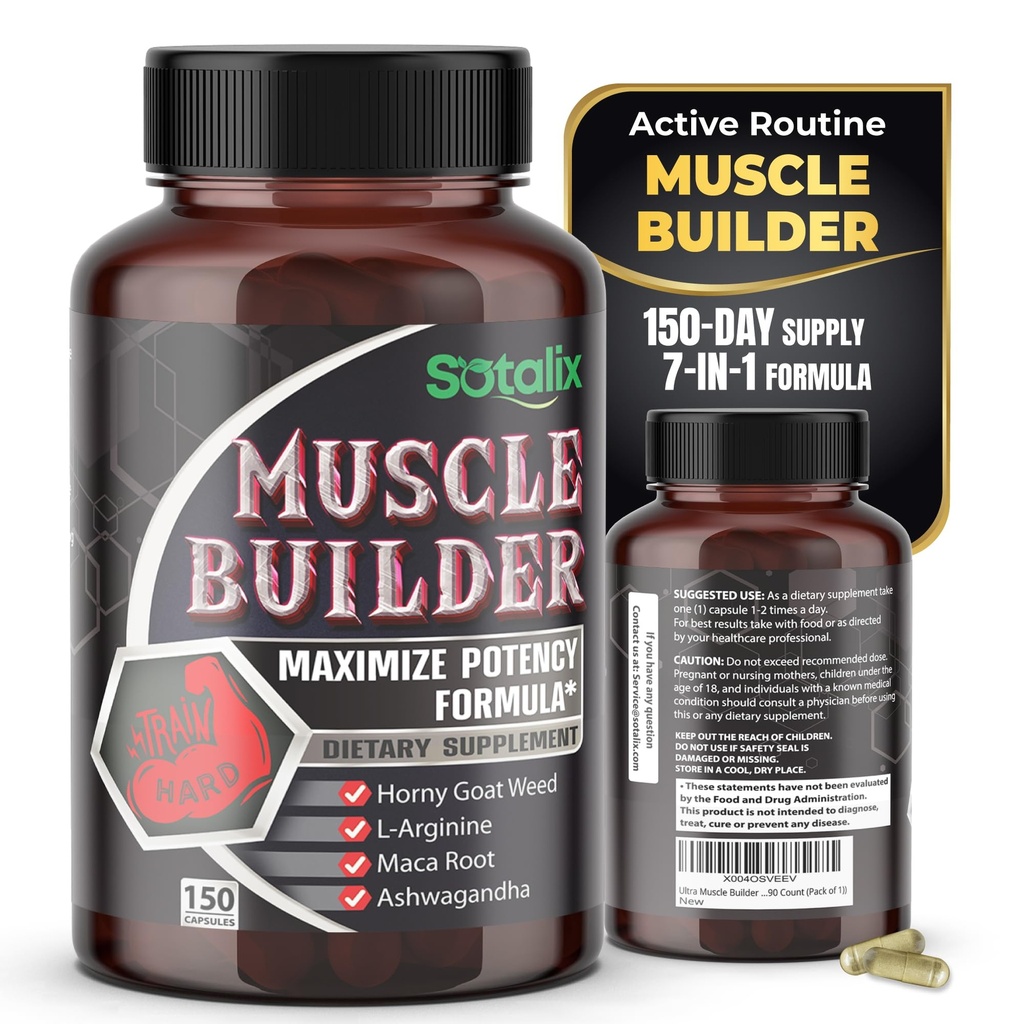 Suplemen Pembangun Otot Ultra dengan L- Arginine & Tribulus - Dukungan Pelatihan Olahraga - 150 Capsules (Supply 150- Hari)