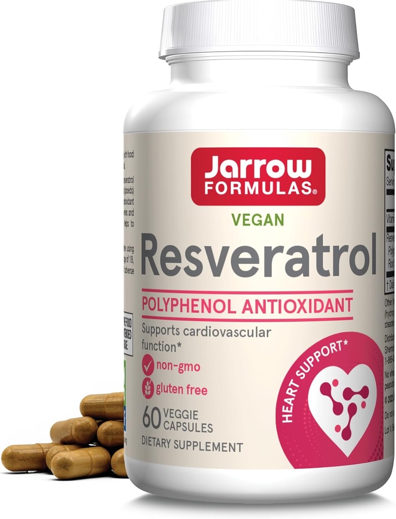 Jarrow Formulas ® Resveratrol 100 mg, Dietary Suplemen, Antioksidant Dukungan untuk Fungsi Kardiovaskular, 60 Veggie Capsules, Supply 60 Hari